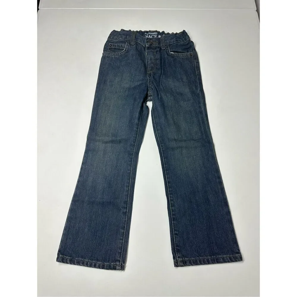 NWT The Children's Place Bootcut Jeans Boys Size 5T Dark Blue Adjustable Waist